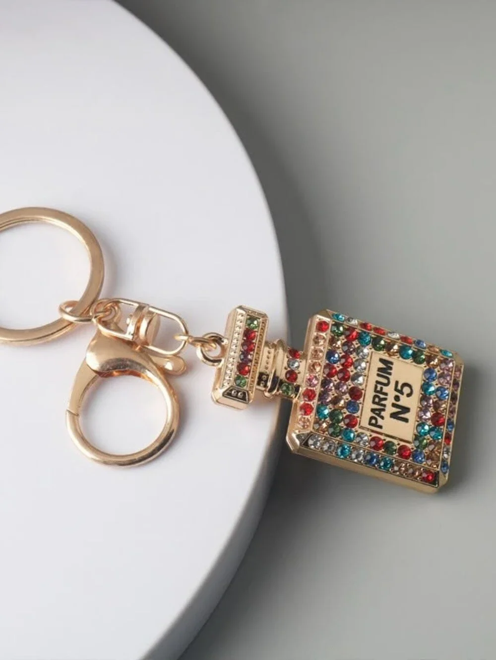 Gold High Heel Pom Pom Keychain with Purple Gems